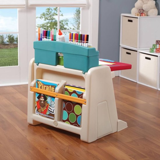 Step2 Flip & Doodle Easel Bureau met stoel voor kinderen - 2-in-1 kinderbureau en schildersezel van plastic / kunststof - Knutseltafel met opbergruimte