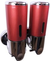 WillieJan Dubbele Zeep Dispenser - Rood met Chroom - 2 reservoirs 400 ml - Roestvrij ABS - Muurbevestiging