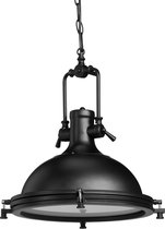 Relaxdays industrie hanglamp - ijzer en glas - gelakte pendellamp - plafondlamp rond - zwart