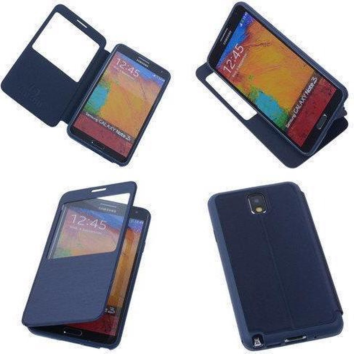 View Cover Blauw Samsung Galaxy Note 3 Stand Case TPU Book-style