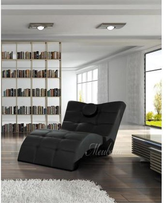 Chaise longue Lester Zwart Leer ACTIE bol