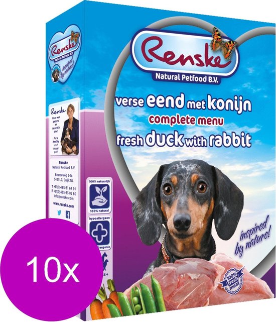 annuleren rekken Aquarium Renske Vers Vlees Hondenvoeding - Eend/Konijn - Hondenvoer - 10 x 395 gr |  bol.com