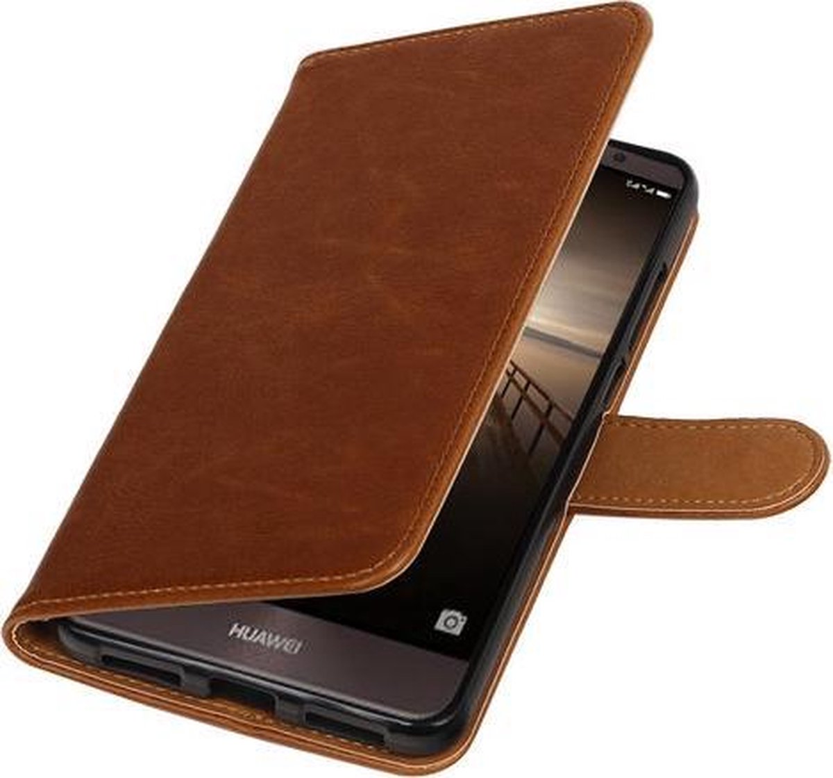 Bruin Pull-Up PU booktype wallet cover hoesje voor Huawei Mate 9
