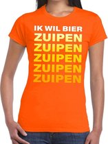 Ik Wil Bier Zuipen tekst t-shirt oranje dames - dames shirt Ik Wil Bier Zuipen - oranje kleding XL