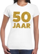 50 Jaar gouden glitter verjaardag t-shirt wit dames - dames shirt 50 Jaar - Sarah kleding XS