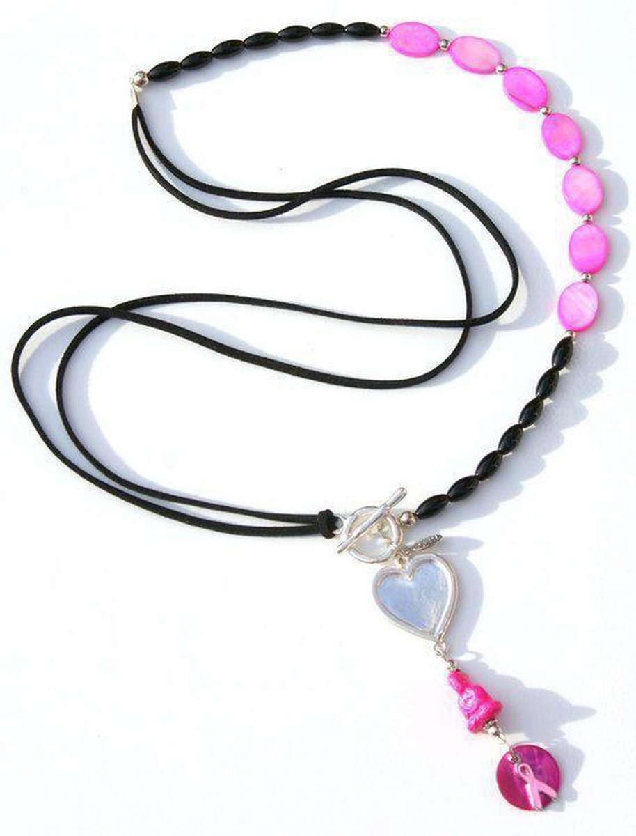 Jewellicious Designs Bright Pink Buddha & Black ketting voor Pink Ribbon
