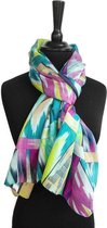 Dames sjaal - kunstzijde - turquoise - roze - marine - azuurblauw - geel -  60 x 165 cm