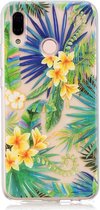 Shop4 - Huawei P20 Lite Hoesje - Zachte Back Case Bloemen en Bladeren Transparant