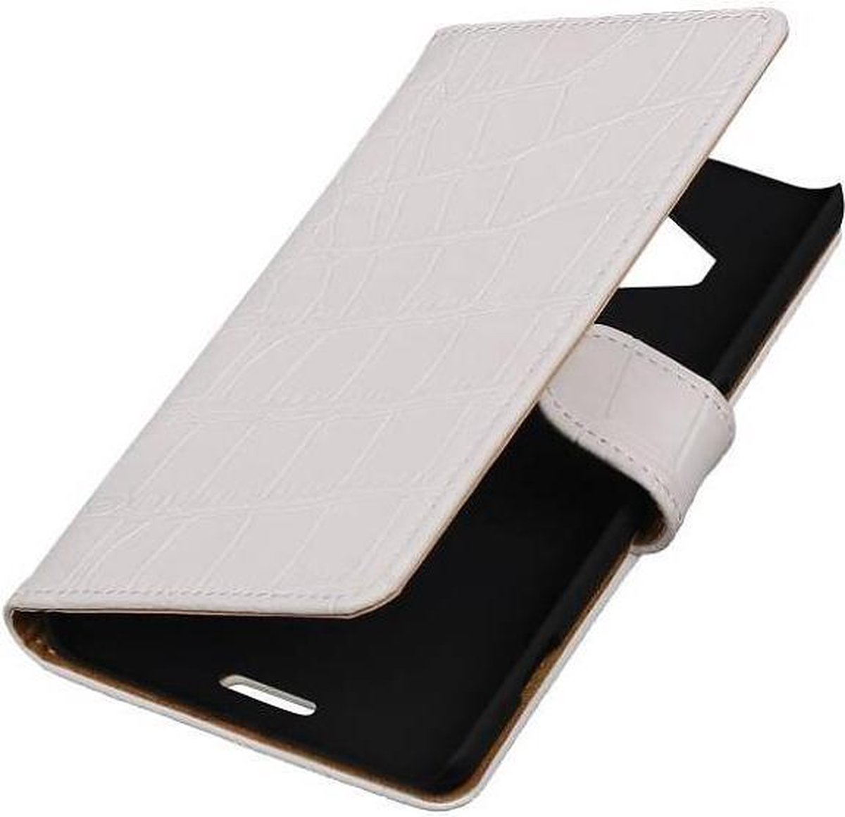 Croco Bookstyle Wallet Case Hoesjes Geschikt voor Microsoft Lumia 950 XL Wit
