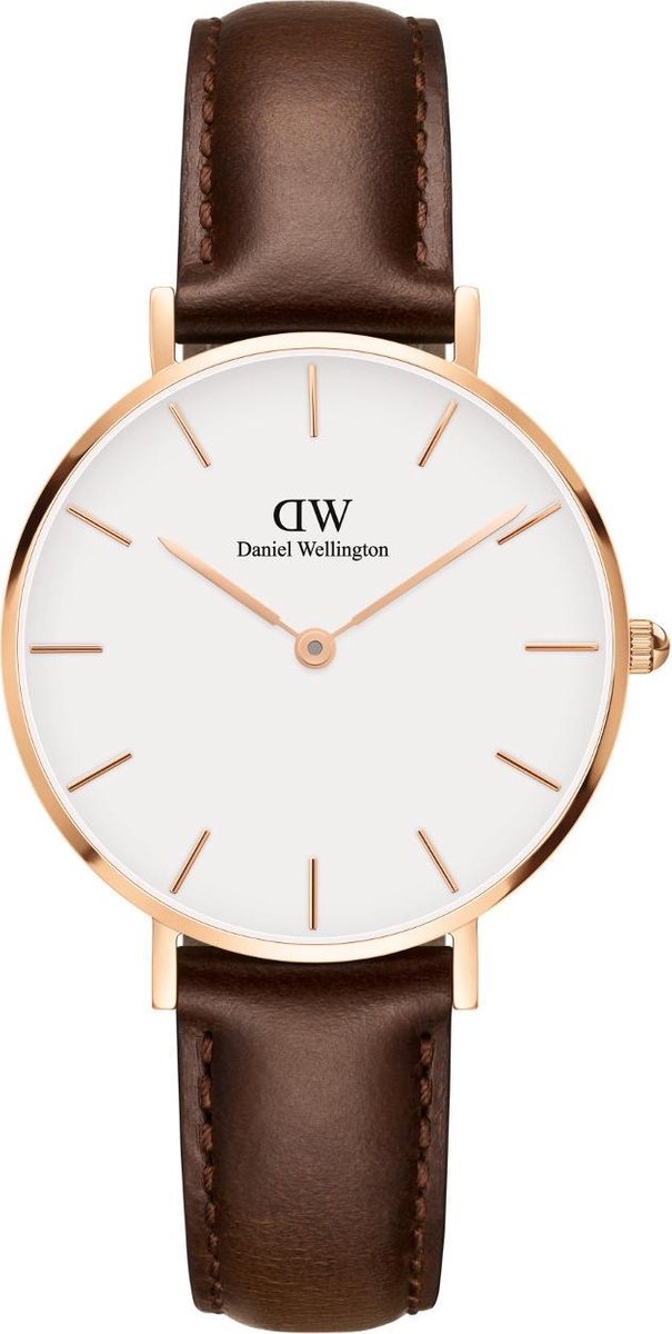 Daniel Wellington Petite Rosé Bristol White DW00100171 - Horloge - 32mm - Leer - Bruin