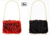 2x Schoudertas/handwarmer pluche zwart/rood