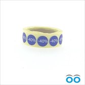 Etiket - Reclame-sticker - 40% korting - rond 16 mm - blauw-wit - rol à 500 stuks