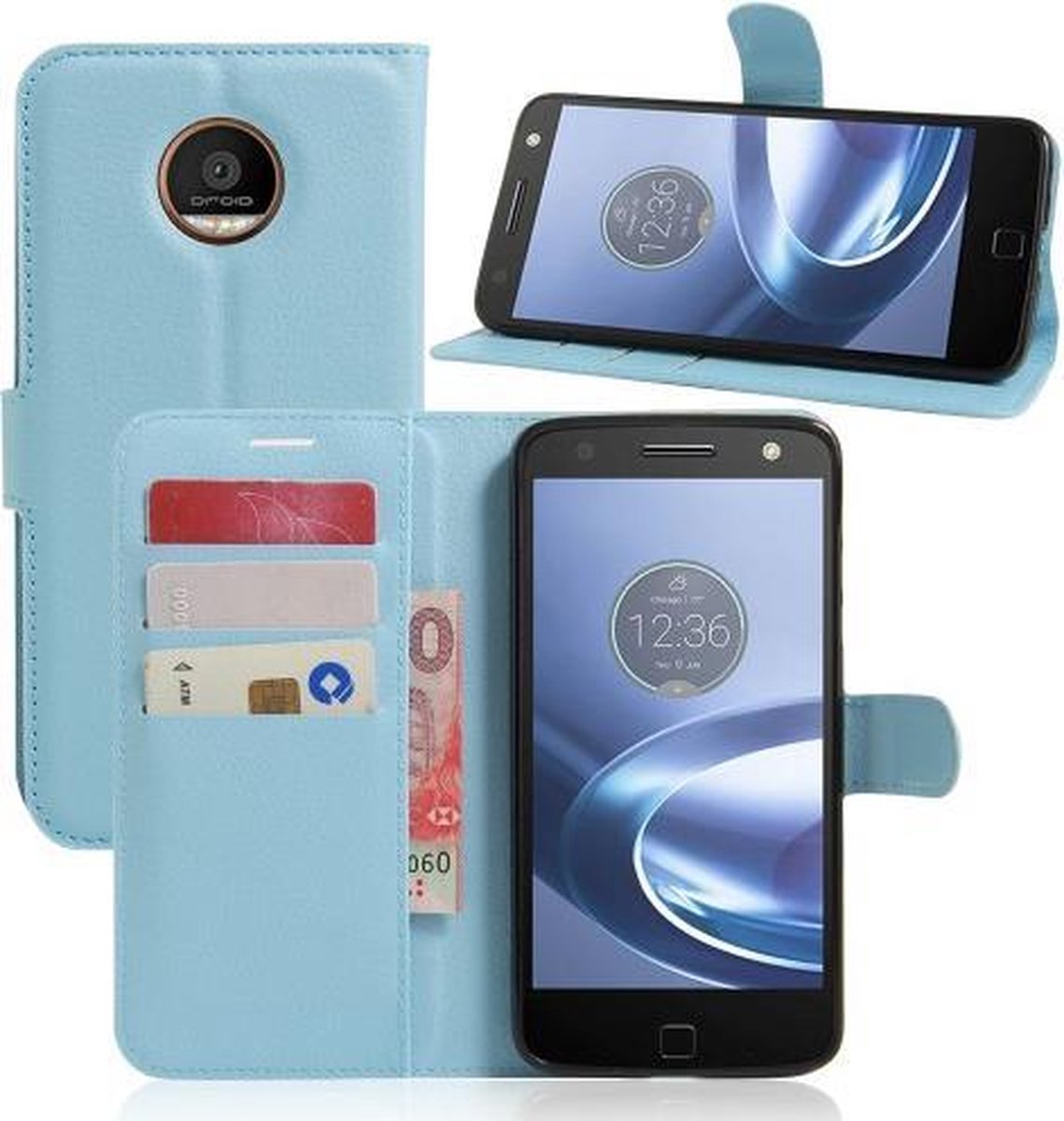 Lychee cover wallet case hoesje Geschikt voor: Motorola Moto Z blauw
