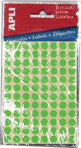 Apli ronde etiketten in etui diameter 8 mm, fluo groen, 288 stuks, 96 per blad (2079)