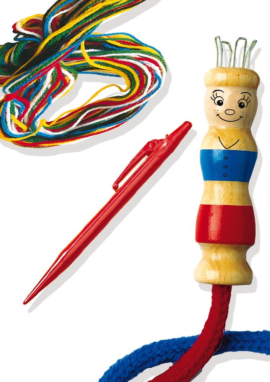 SES - Punniken - set met punnikpopje, pen en draden in verschillende kleuren - SES