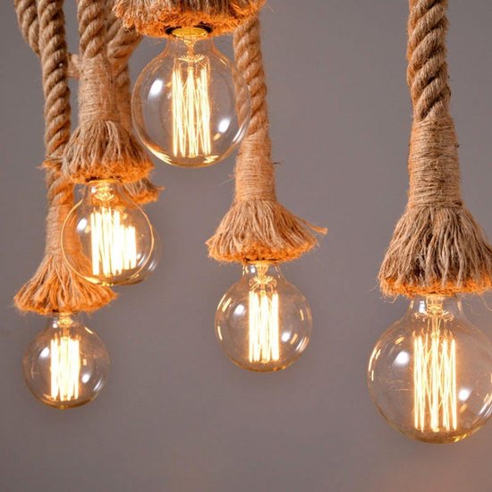 slepen Vaardigheid Samenstelling Touw Hanglamp Hout - 6 Lampen - Flexibel touw - Vintage Industrieel |  bol.com