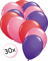 Ballonnen Rood, Roze, Paars 30 stuks 27 cm