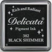 DE-SML-338 Delicata glitter inkt - stempelkussen klein - "Black shimmer" - zwart