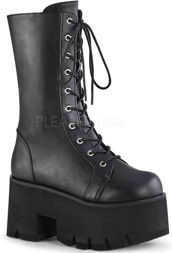 ASHES-105 - (EU 38 = US 8) - 3 1/2 Chunky Heel, 2 1/4 PF Lace-Up Mid-Calf BT, Side Zip