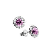 Diamonfire - Zilveren oorknoppen Signatures - Zirkonia - Rond - Entourage - Roze