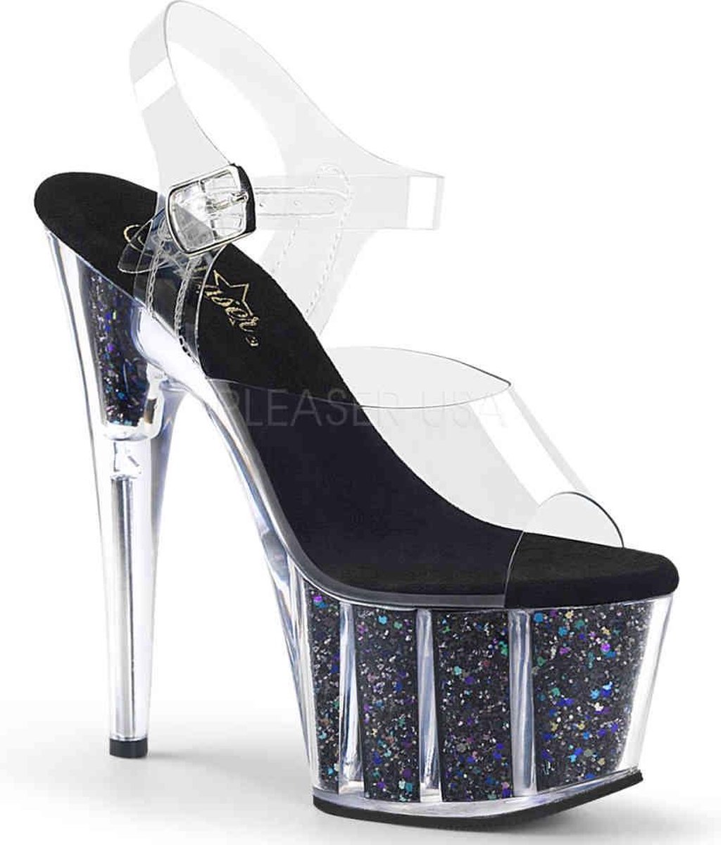 Pleaser - ADORE-708CG Sandaal met enkelband, Paaldans schoenen - Paaldans schoenen - 37 Shoes - Zwart