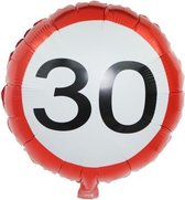Folie ballon gekleurd | 30 jaar | 35 cm | wit | rode rand | zwarte cijfer 30 | helium geschikt