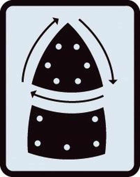 Pictogram van een schuurzool in de vorm van een strijkijzer met draaiende pijlen.