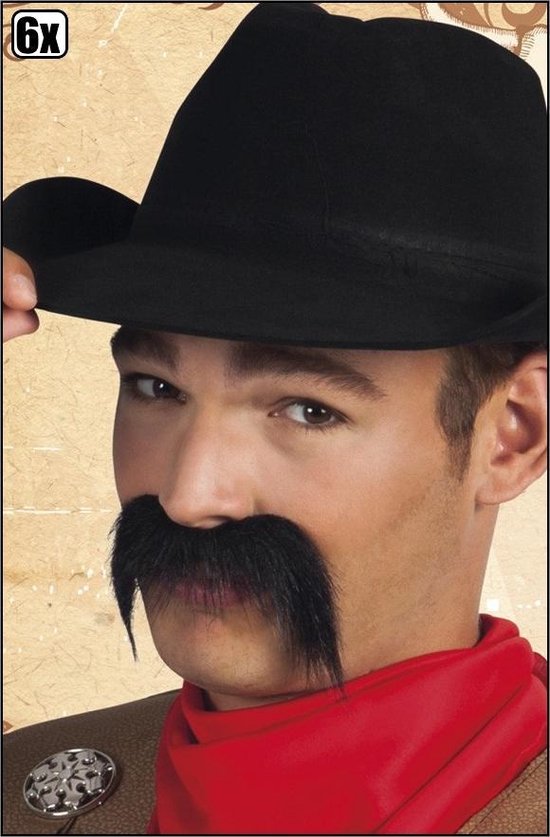 6x Snor Gringo zwart - cowboy wilde westen western carnaval thema feest optocht festival