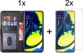 Samsung A80/A90 hoesje bookcase zwart - Samsung galaxy A80/A90 hoesje bookcase zwart wallet case portemonnee book case hoes cover hoesjes - 2x Samsung A80/A90 Screenprotector Scree