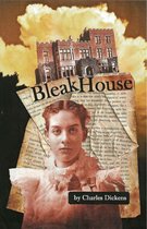 Boekomslag met portret van een jonge vrouw, een kasteel en tekst uit 'Bleak House' van Charles Dickens.