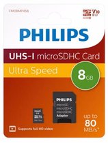 Philips FM08MP45B Micro SDHC kaart - 8GB - Class 10 - UHS-I - inclusief SD adapter