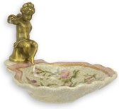 Bronzen engel - Porseleinen zeephouder - Bloemen schilderingen - 11 cm hoog