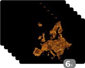 Placemat - Placemats kunststof - Kaart Europa - Marmer - Goud - 45x30 cm - 6 stuks - Hittebestendig - Anti-Slip - Onderlegger - Afneembaar
