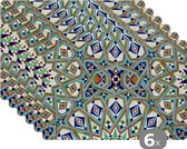 Placemat - Placemats kunststof - Een Marokkaanse Mozaïekmuur waar de figuren veel door elkaar heen lopen - 45x30 cm - 6 stuks - Hittebestendig - Anti-Slip - Onderlegger - Afneembaar