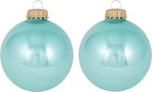 24x Waterlelie blauwe glazen kerstballen glans 7 cm kerstboomversiering - glans - Kerstversiering/kerstdecoratie blauw