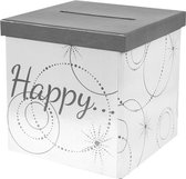 Enveloppendoos/moneybox Happy wit met zilver - moneybox - cardbox - trouwen - bruiloft - huwelijk