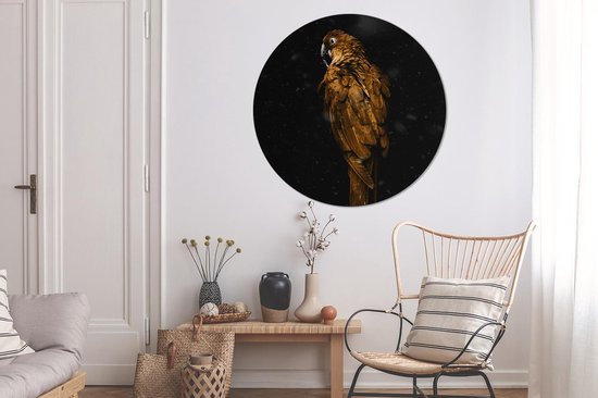 Cercle mural - Plastique - Dos d'un perroquet doré sur fond noir - ⌀ 120 cm XXL
