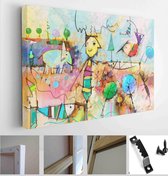 Abstract colorful fantasy oil, acrylic painting. Semi- abstract paint of tree, fish, elephant and bird in landscape - Modern Art Canvas - Horizontal - 1292400598 - 50*40 Horizontal
