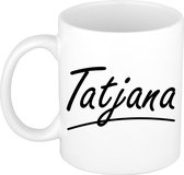 Tatjana naam cadeau mok / beker sierlijke letters - Cadeau collega/ moederdag/ verjaardag of persoonlijke voornaam mok werknemers