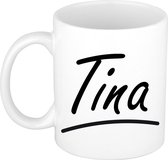 Tina naam cadeau mok / beker sierlijke letters - Cadeau collega/ moederdag/ verjaardag of persoonlijke voornaam mok werknemers