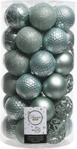 37x stuks kunststof kerstballen mintgroen 6 cm inclusief kerstbalhaakjes - Kerstversiering - onbreekbare kerstballen