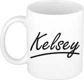 Kelsey naam cadeau mok / beker sierlijke letters - Cadeau collega/ moederdag/ verjaardag of persoonlijke voornaam mok werknemers