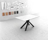 Eettafel Edge LaminamÂ® keramiek wit 140x90cm middenvoet kruis zwart