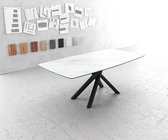 Eettafel Edge bootsvorm 200x100cm LaminamÂ® keramiek wit middenvoet kruis zwart