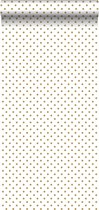 ESTAhome behang kleine stippen wit en glanzend goud - 139113 - 0.53 x 10.05 m