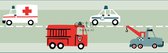 ESTAhome zelfklevende behangrand auto's, brandweerauto's, helikopters en kranen mintgroen, rood en wit - 170002 - 18 cm x 5 m