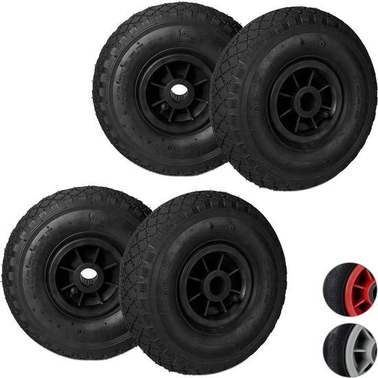 relaxdays 4 x roue de diable - roues de diable - caoutchouc pneumatique - roue de secours - 3.00-4