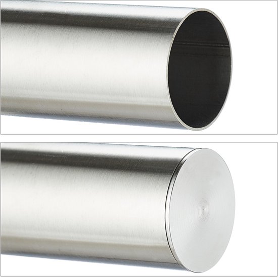 Relaxdays trapleuning rvs, ronde leuning, binnen & buiten, 100 cm, 42 mm, met houders, zilver