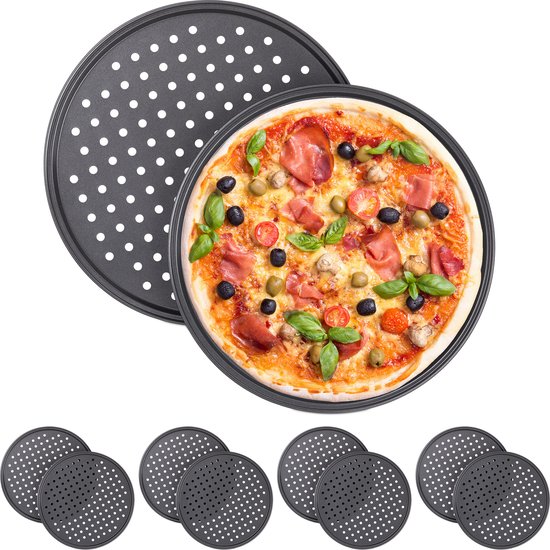 10x pizzaplaat rond - pizza bakplaat - rond - antiaanbaklaag - geperforeerd