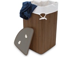 wasmand driehoek - 60 l - opvouwbaar - ruimtebesparend - met katoenen waszak - bruin
